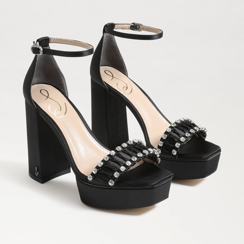 Sam Edelman Black Platform Heels with Rhinestone Accents